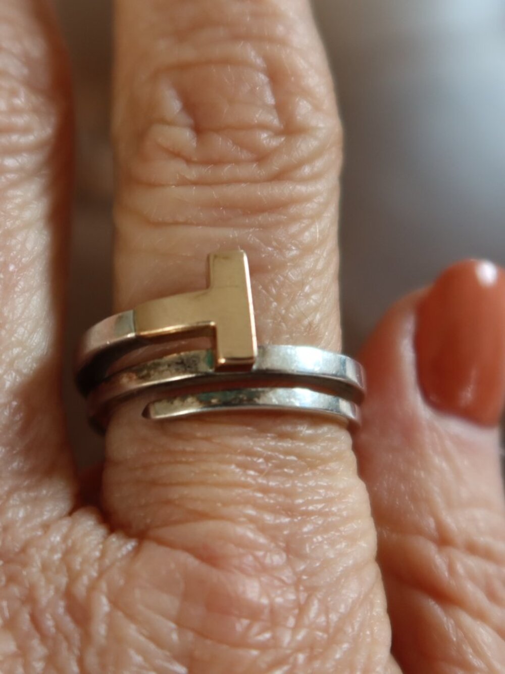 Tiffany T wrap ring 18K 750 rose gold and sterling silver 925 size 7 authentic!